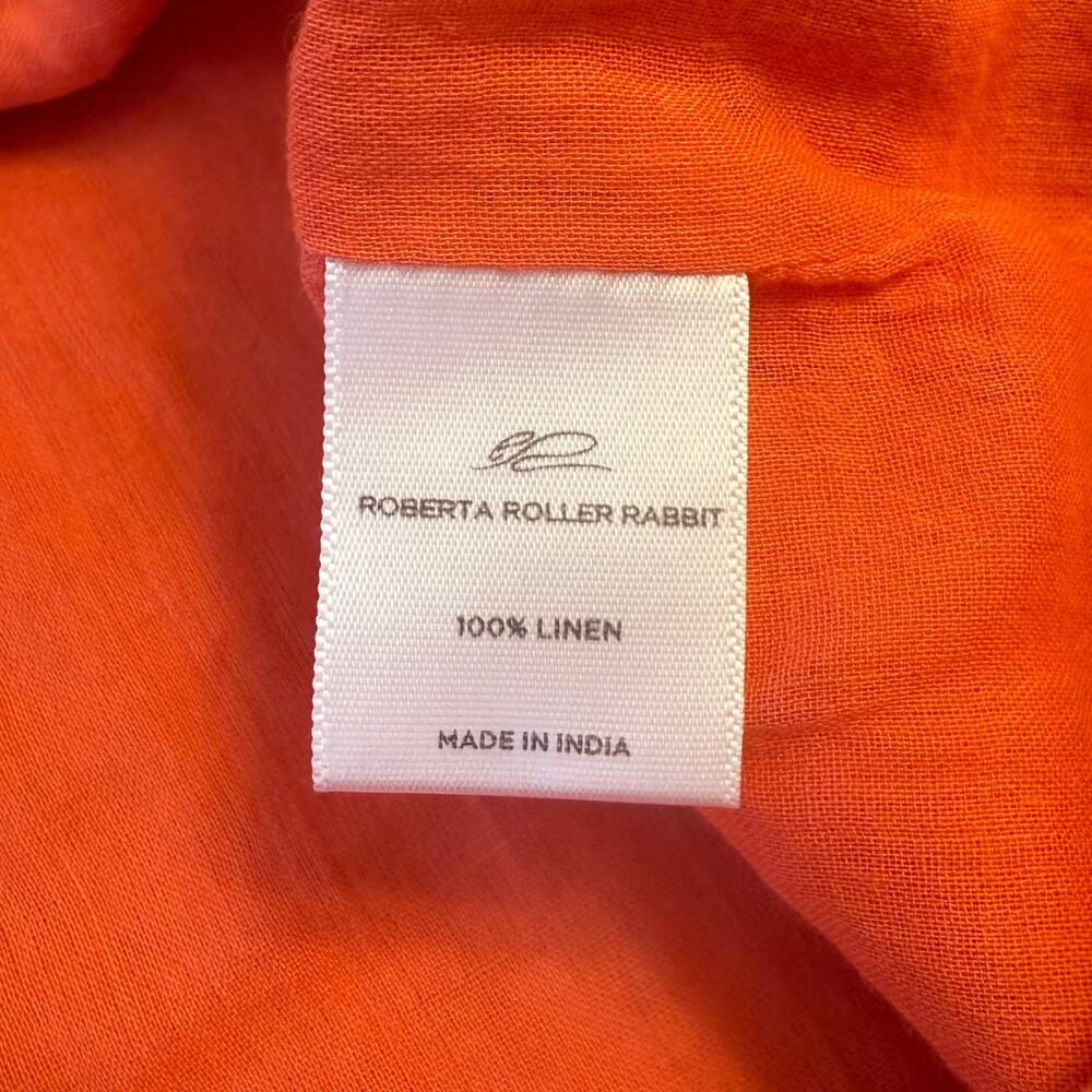 Roberta Roller Rabbit Dress 100% Linen Embroidered Short Sleeve Orange Size XS - Picture 9 of 12